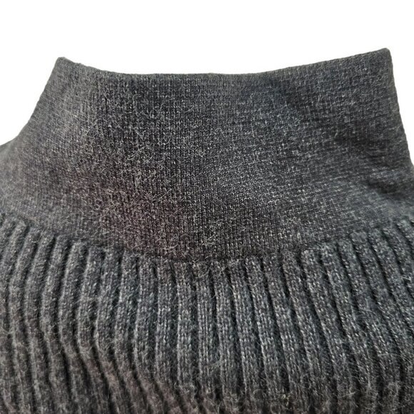 Keyingyi Cashmere Blnd Rib Knit Poncho Sweater High Neck Womens OS Charcoal Gray - Picture 5 of 7